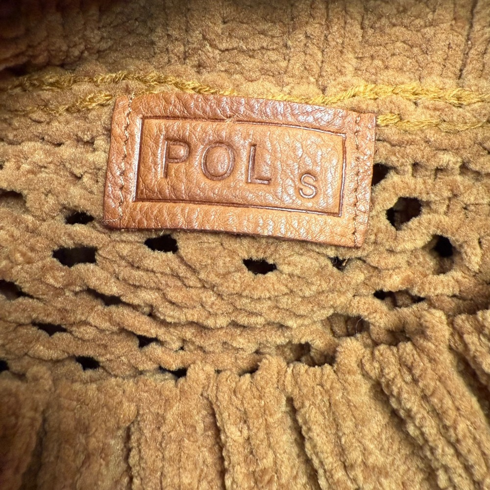 POL Sweater Womens Small Brown Open Knit Crochet Mock Neck Shirt Cropped JST634C - Picture 5 of 7